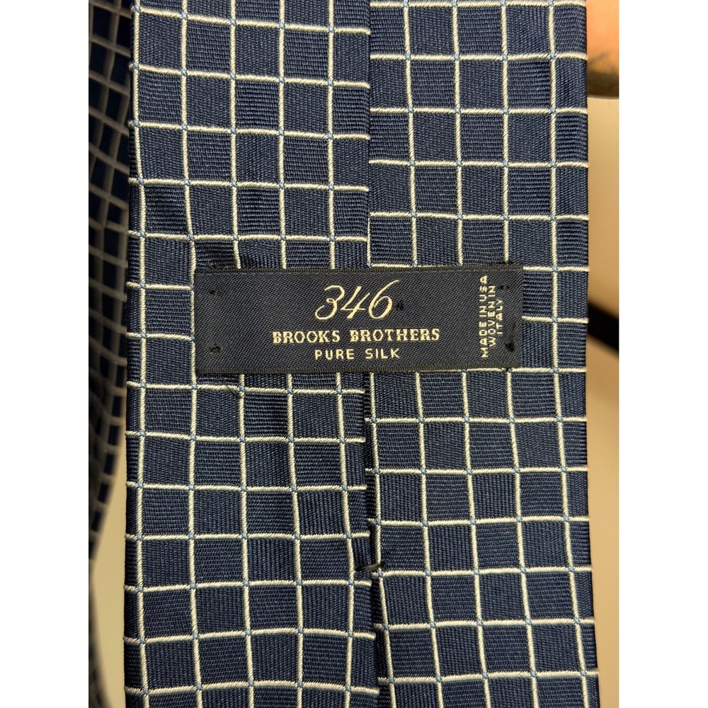 Brooks Brothers 346 Silk Tie Navy Blue White Grid Windowpane Check Italy Fabric‎ - Picture 3 of 4